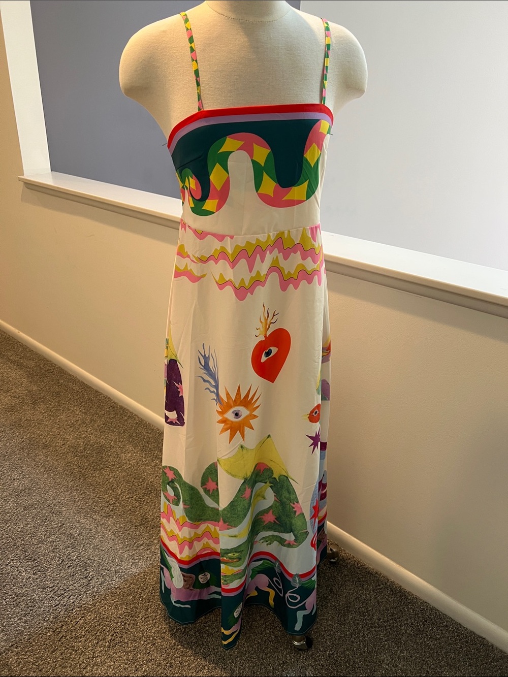 Colorful Graphic Maxi Dress with Spaghetti Straps